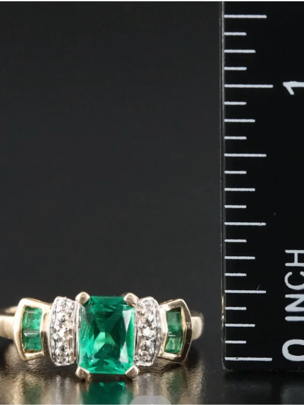 14K Gold Lab Emerald with Diamond accents